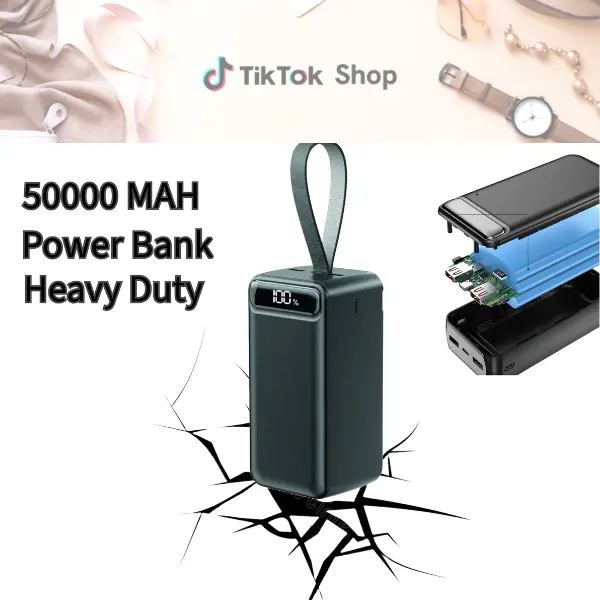 Power Bank 50000mAh Quick Charge Large Capacity Outdoor Mobile Power Bank BST Electronic Charger Charging Smartphone Cellphone Accessories Compact Portable Usb Chargeable Devices smallest  power power  bank black with flashlight Durable Micro