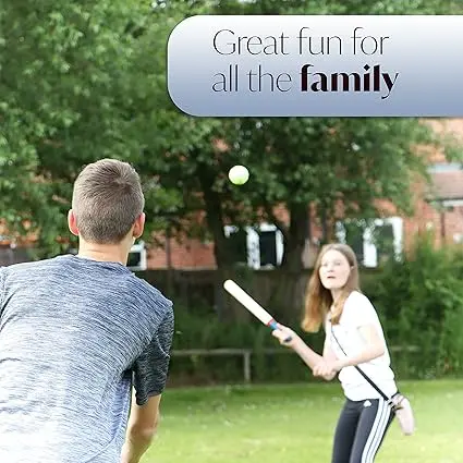 6 Piece Wooden Rounders Set & Carry Bag - Baseball Bat & Soft Tennis Ball Garden Fun Play Set 4