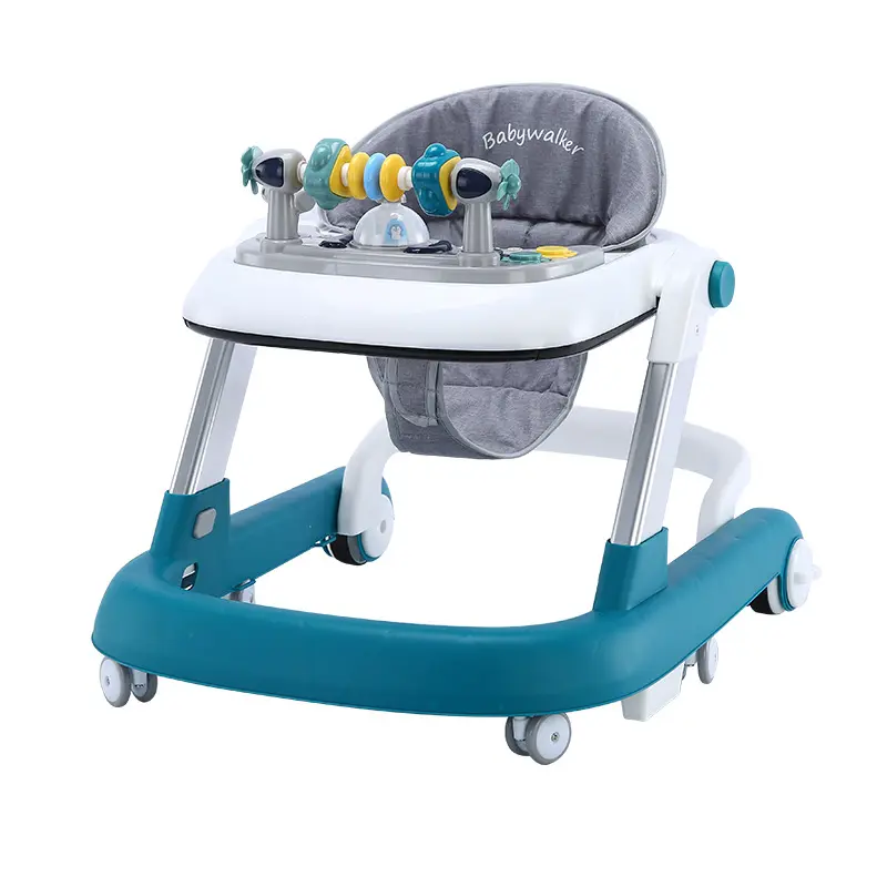 2-in-1 Baby Walker & Push Walker with Adjustable Speed Wheels, 2 Height Levels, Detachable Toy Bar with Music & Light