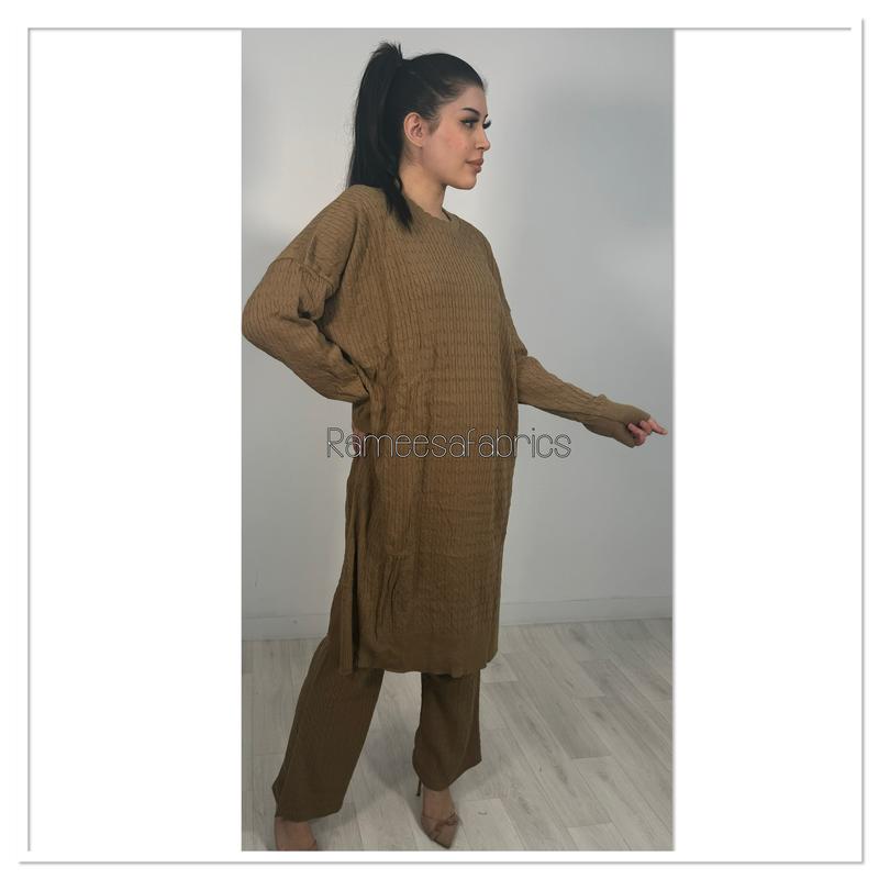 Oversized Cable Knit Matching Set - Top and Bottoms for Women, One Size Fits 12-16 - Womenswear, Trouser 1