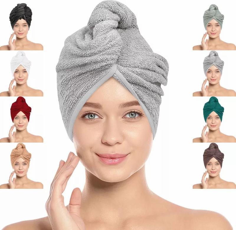 Hair Drying Turban Towel 100% Cotton Twist Wrap Quick Dry Head Bath Cap Hat Band Gift Pack 8