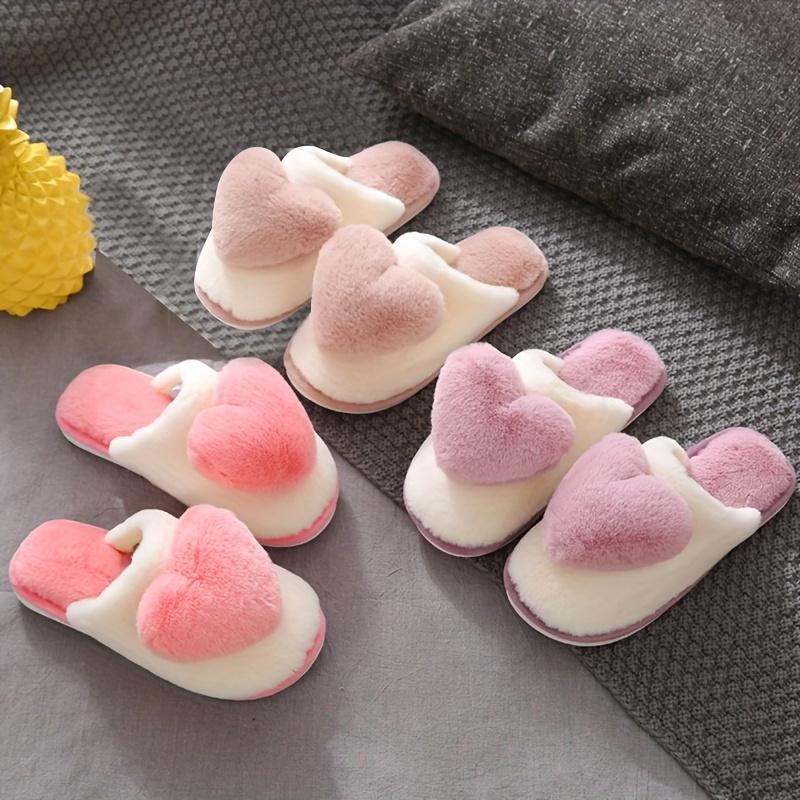 Cute Heart Decor Slippers, Casual Slip On Plush Lined Shoes, Comfortable Indoor Home Valentine's Day Slippers Girl Footwear 8