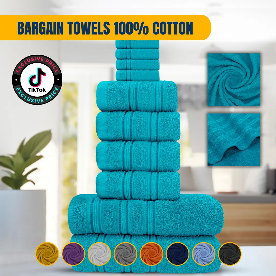 Velosso Bargain Towels 10pc Bale Set - 4 Face, 2 Hand, 2 Bath & 2 Bath Sheet - 100% Cotton
