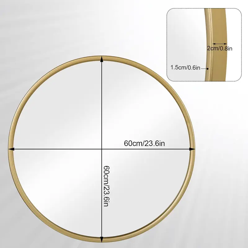 WOLTU Wall Mirror φ40/50/60 cm with Gloden Frame, Modern Round Hanging Mirror for Bathroom Bedroom Living Room Hallway, Wall Mounted Makeup Dressing Mirror, Made of Metal MDF Decor Circle Decorative Elegant 3