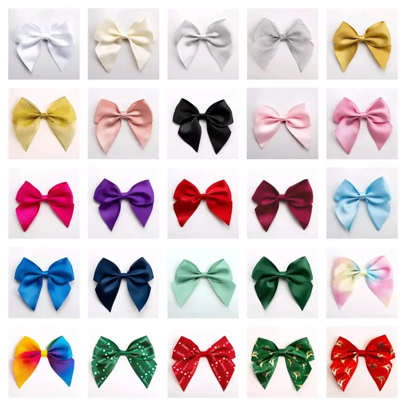 Large Satin Bows 10cm Wide Self Adhesive Pre Tied 38mm Ribbon Hair Wedding Craft 0