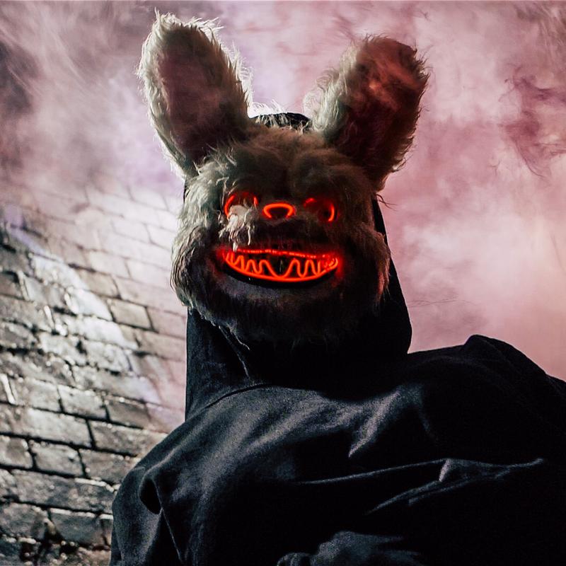 Mad Rabbit LED Mask Halloween Scary Mask Rabbit Bunny Mask, Bloody Plush Animal Head Mask, Spooky Mask Halloween Cosplay Costume Props 2