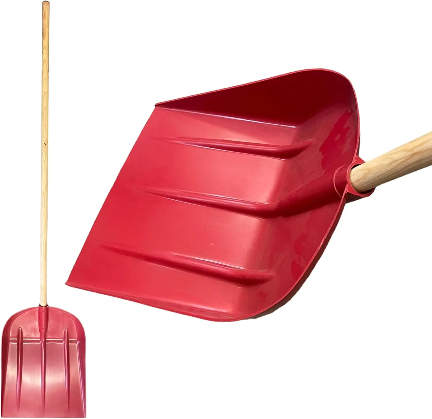 Heavy Duty Snow Shovel - 30cm Wide Plastic Head, 120cm Long Wooden Handled Snow Pusher