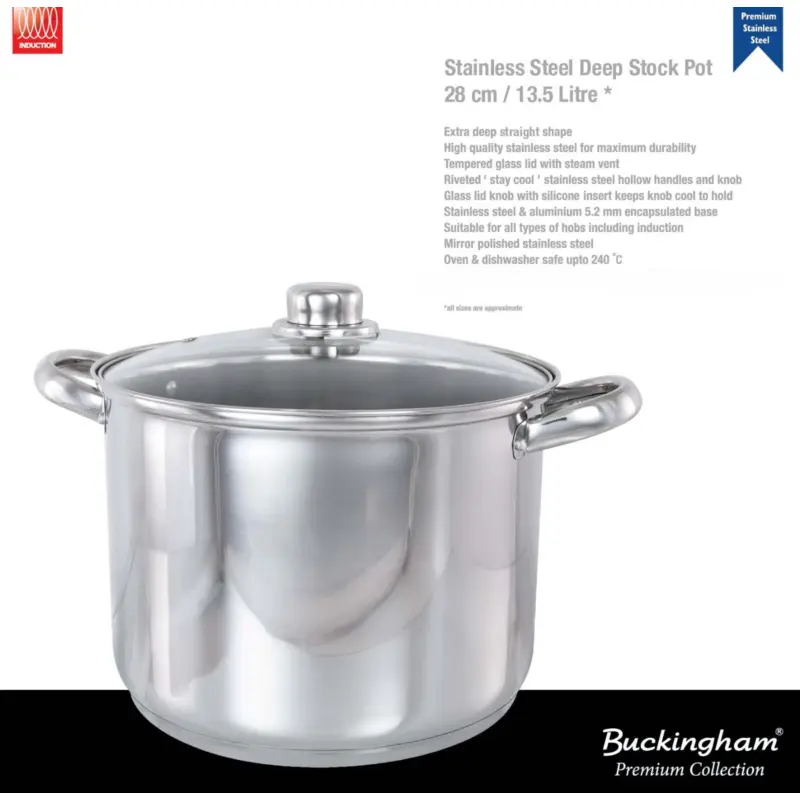 Stainless Steel Induction Stock Pot by Buckingham - Stew Soup Boiling Cookware Grey 3