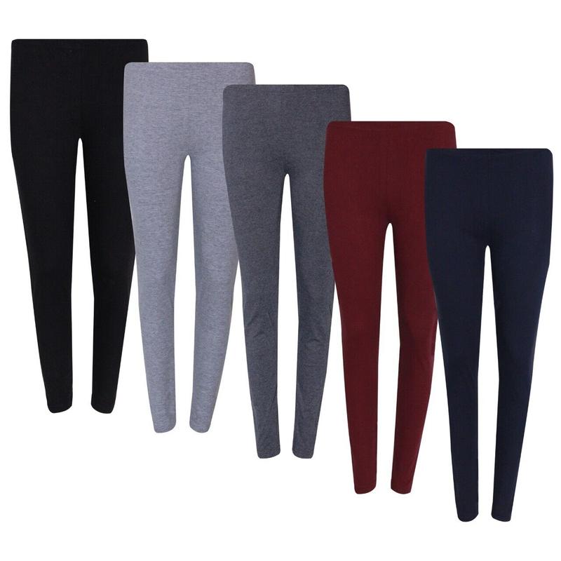 New Womens Ladies Plain Basic Stretch Full Length Leggings Pants UK S M L XL 0