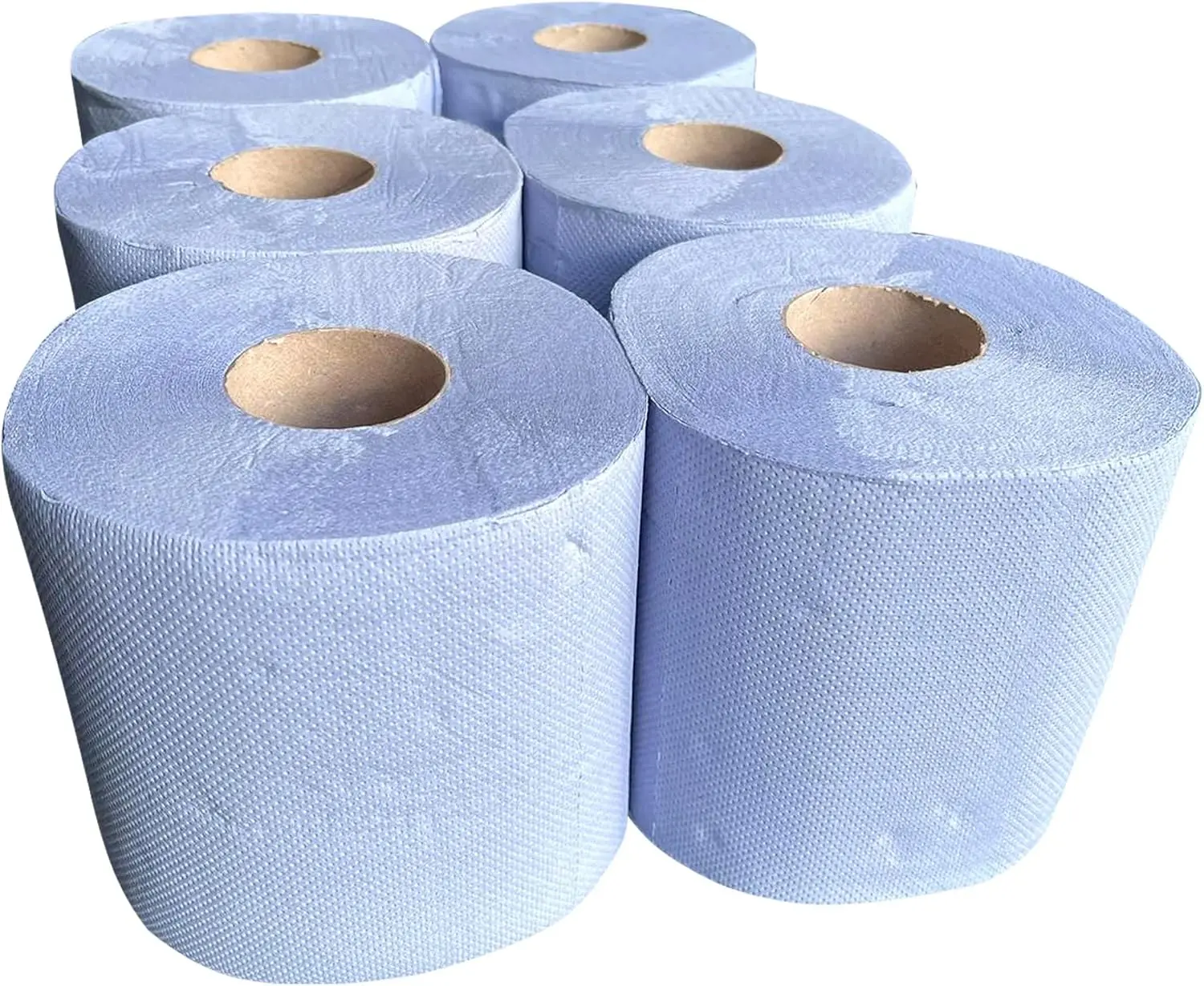 Centrefeed Blue Roll 6 Pack – 50m 2 Ply Paper Tissue Rolls, Professional Blue Paper Towel Roll, Embossed Pattern Paper Hand Towels for Kitchen, Recycled Paper for Workshops, Office, Commercial Use Toilet Cleaning