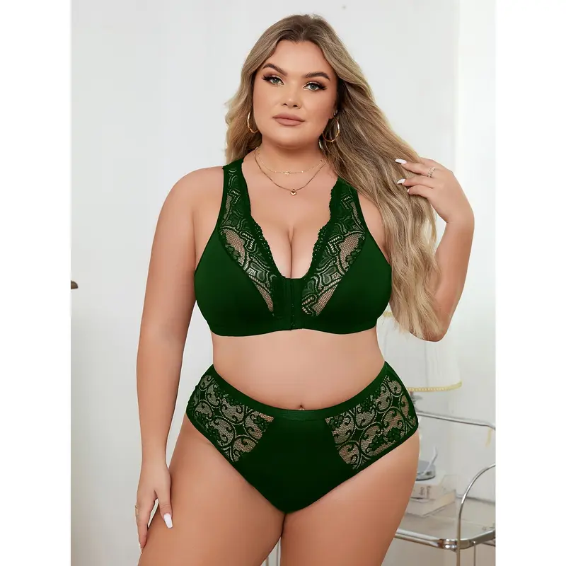 [Sexy Lace] Plus Size Underwear Set - Sexy Lace Patchwork - Women's 4