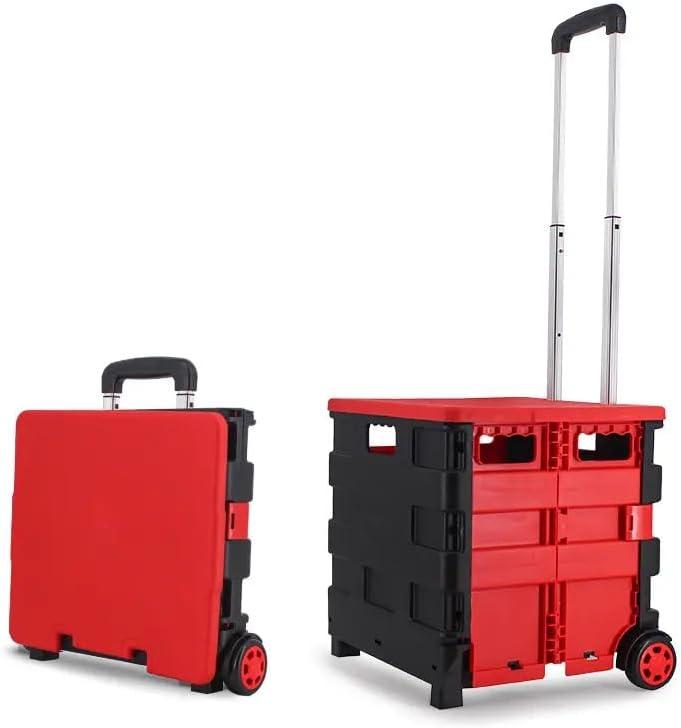 AMD Nexus Foldable Shopping Trolley With Secure Lid, Heavy Duty Extra Large Folding Supermarket Grocery Shopping Boot Cart Box Trolley 35Kg Noiseless Rotate Wheel, Storage Box, Portable Trolley 1