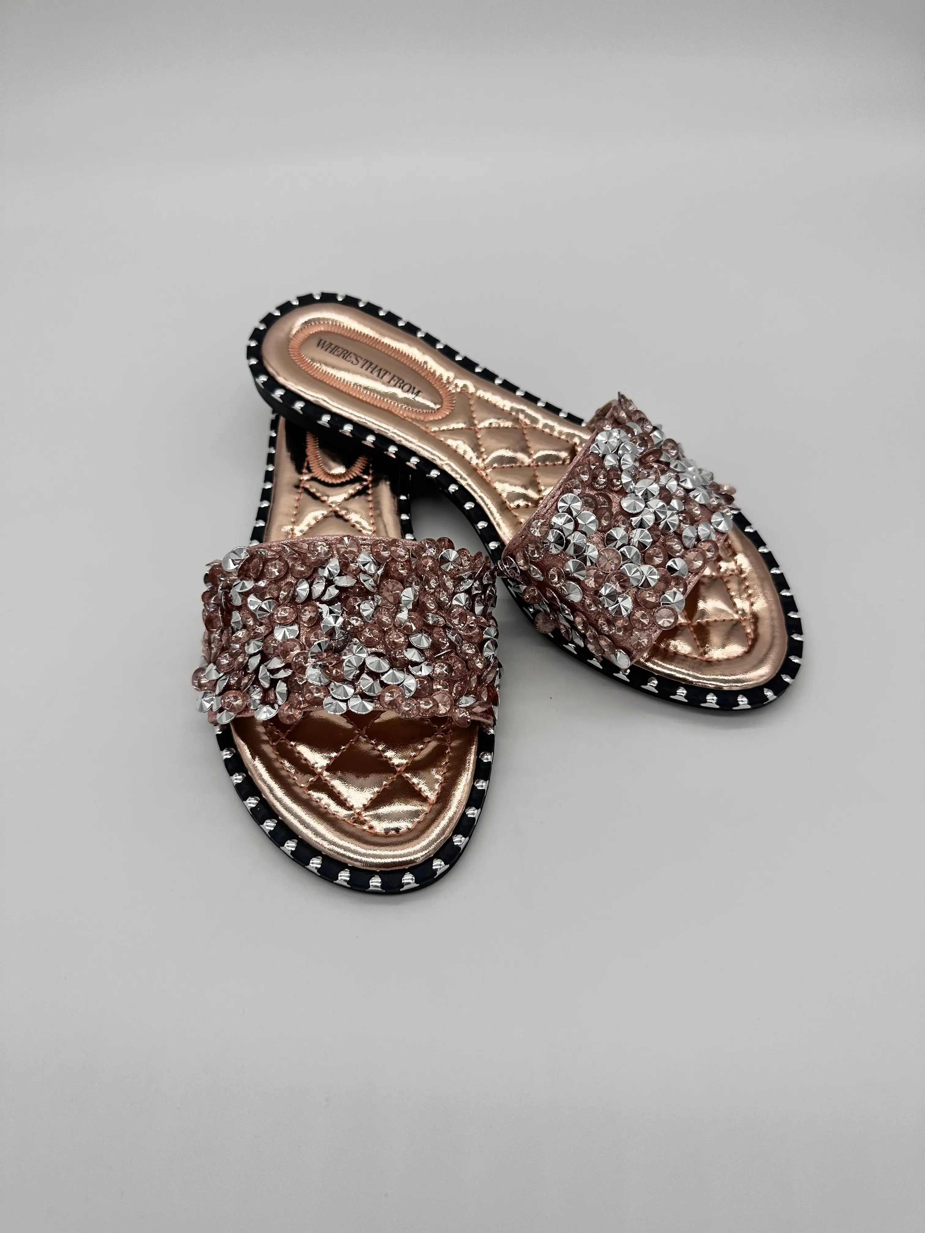 JASMINE Rose-Gold Sparkly Studded Slip-on Sandal