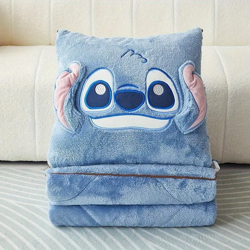 【2025】Adorable Stitch Cartoon 2-in-1  Pillow & Blanket - Versatile Polyester Cushion for All Seasons, Perfect for Travel & Home Use, Ideal Birthday or ChristmasGift