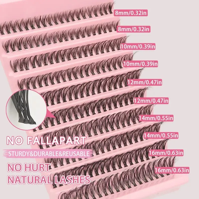 200pcs Clusters Individual Cluster Lashes DIY Lash Extension 8-16mm Wispy Cluster Lashes Thin Band Crosscriss Natural False Eyelashes Fluffy Makeup 5