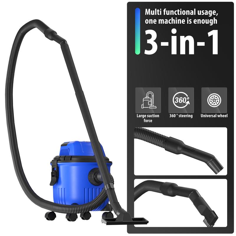 3-in-1 800W Wet & Dry Vacuum Cleaner, 3 Functions (Dry/Wet/Blow), >16kPa Powerful Suction, 15L Capacity, HEPA Filter, with Swivel Wheels for Easy Mobility, Ideal for Carpets, Home, Shops, Office, Cars, Large Areas & Commercial Cleaning! vacuuming 2