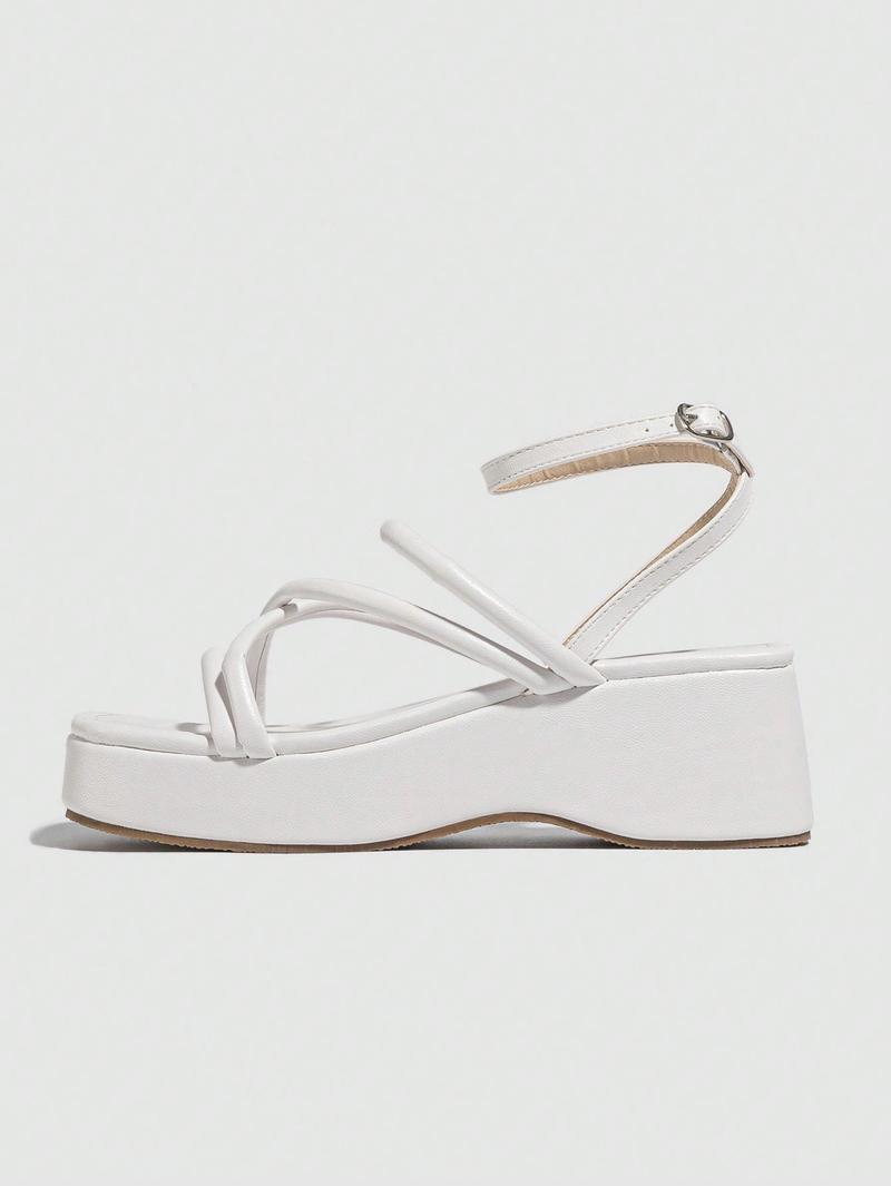 Product Introduction of 2025 Valentine's Day Elegant White Sandals For Women, Criss Cross Flatform Ankle Strap Sandals Spring And Summer 16