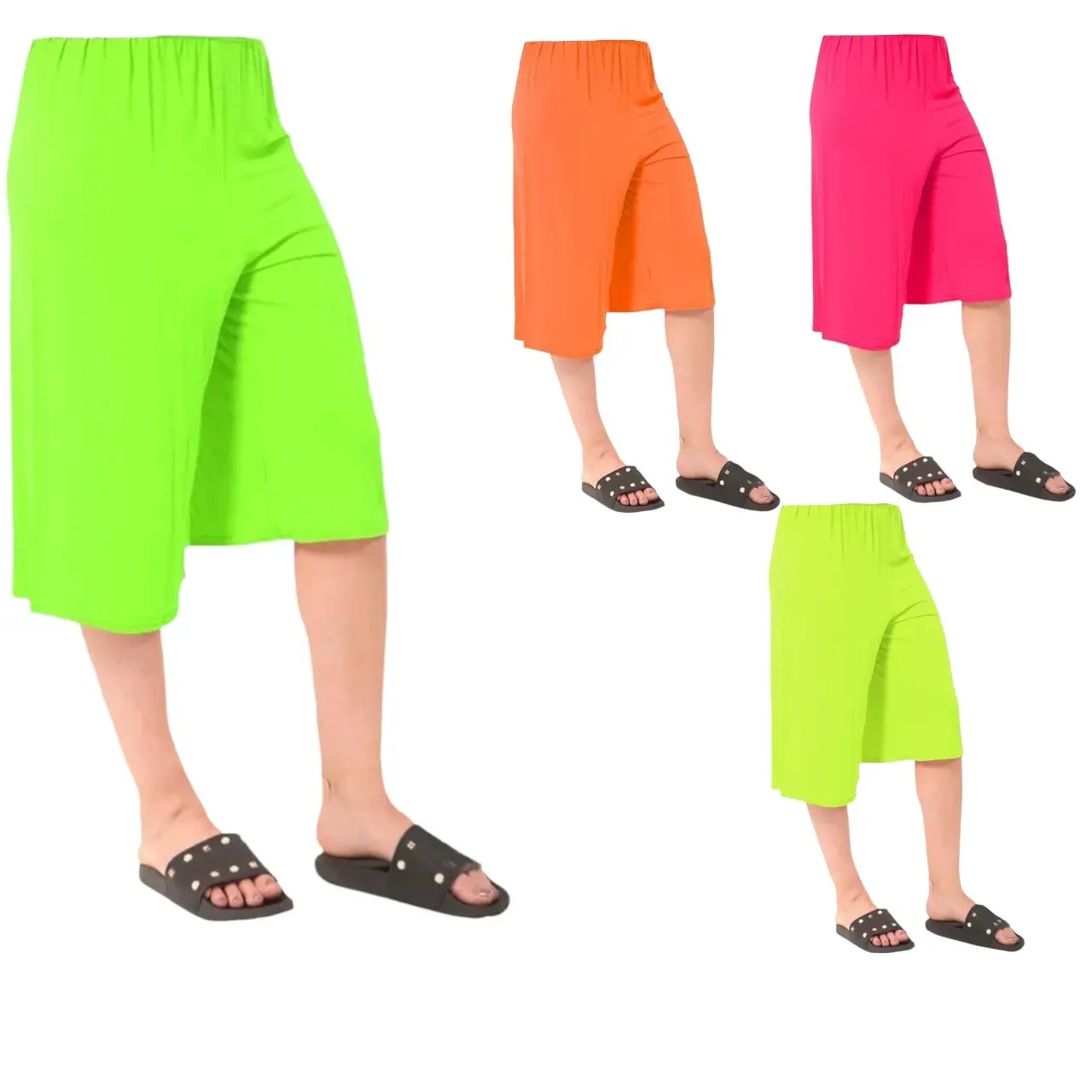 Women's Florescent 3/4 Cropped Palazzo Pants Womenswear Comfort Fashion