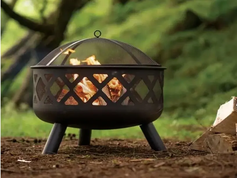 Fire pit for Outdoor, Garden, Patio Portable FirePit Lightweight with Geometric Design Painted Steel Fire Poker & Mesh Fire Pit Guard Included, Use Wood burner or Charcoal to Fuel Lelant Firepit