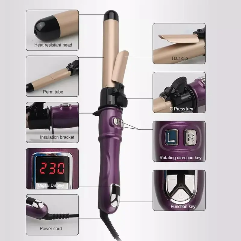 [48H Delivery] Automatic Rotating Hair Curler -28mm Curling Tongs -360° Rotating Curling Iron & Hair Curling Wand -Intelligent Reheat 100-220°C - Automatic Hair Curlers for Lasting Curls & Beach Waver -Comfort Spiral styling iron - Automatic Curling Iron 4