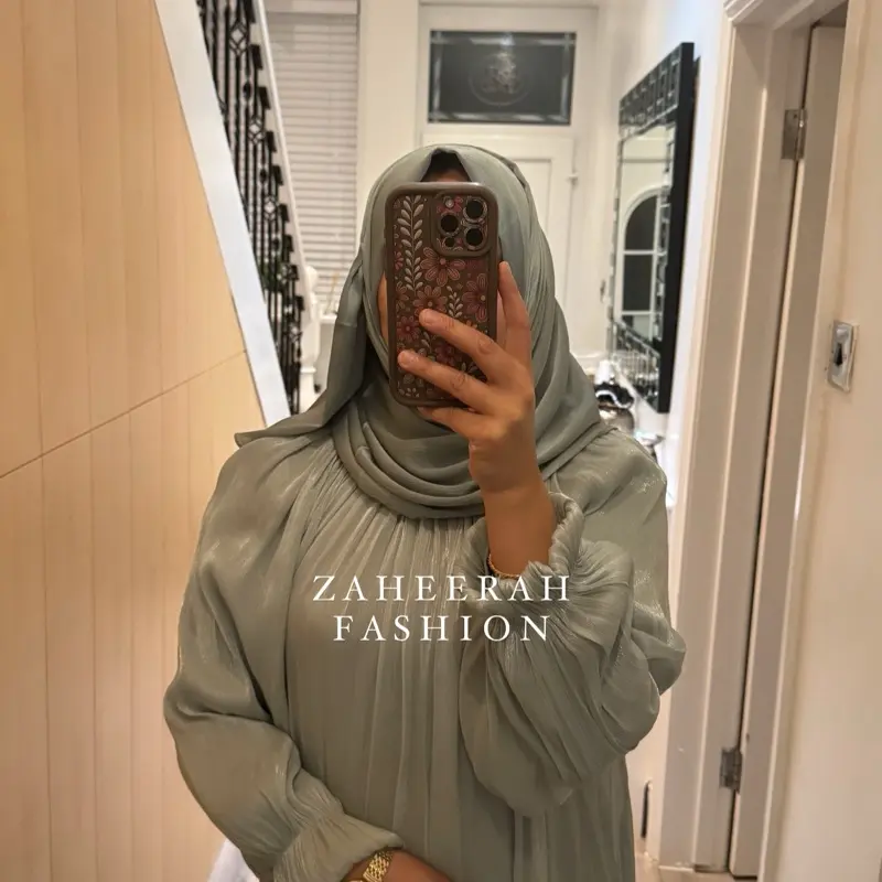 Organza Abaya Dress with Umbrella Cut and Collar for Women 4