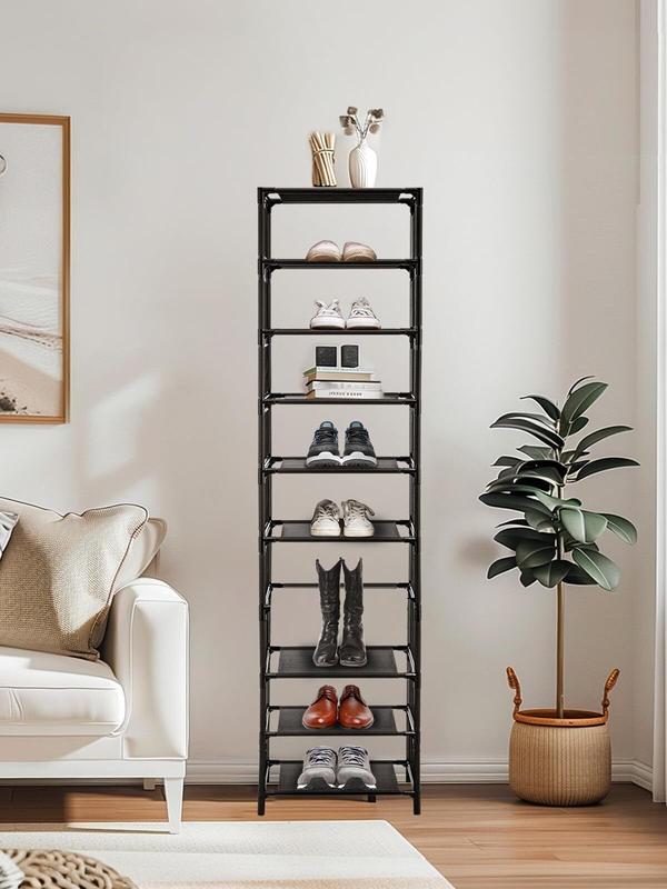 GoDyna 10 Tier Narrow Shoe Rack, Tall Metal Shoe Storage Rack for 10 Pairs Shoes Space-Saving Organiser Shelf for Bedroom Entryway Hallway Dorm Room Cloakroom (Black) 1