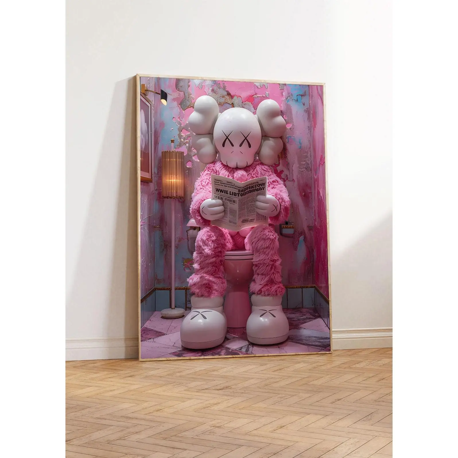 Kaws on the toilet Pink, Hypebeast Single Poster,Printable KAWS Graffiti Poster,