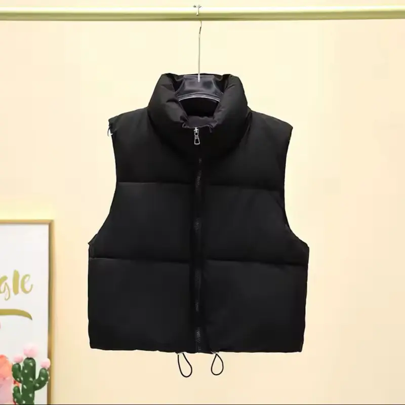 Women's Short Down Sleeveless Vest with Zipper Jacket - Quilted Cropped Coat for Casual Fashion - Tops, Womenswear Comfort Basic Minimalist 5