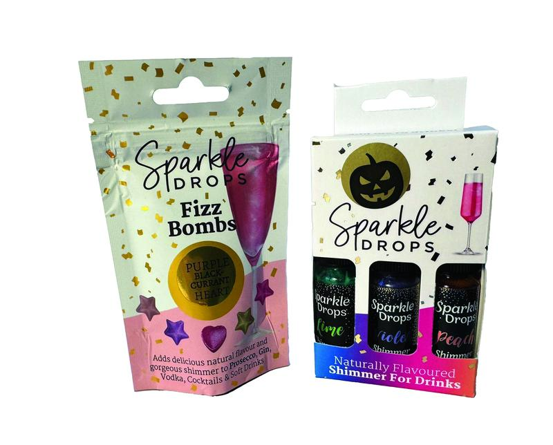 Sparkle Drops Halloween Bundle - Peach, Violet & Lime Syrups with Blackcurrant Heart Fizz Bombs for Drinks-Prosecco, Gin, Vodka, Cocktails & Mocktails - 44 Servings. (Dairy Free, Fruity, Low Fat, Natural Flavours) Sweet Beverage edible glitter 0