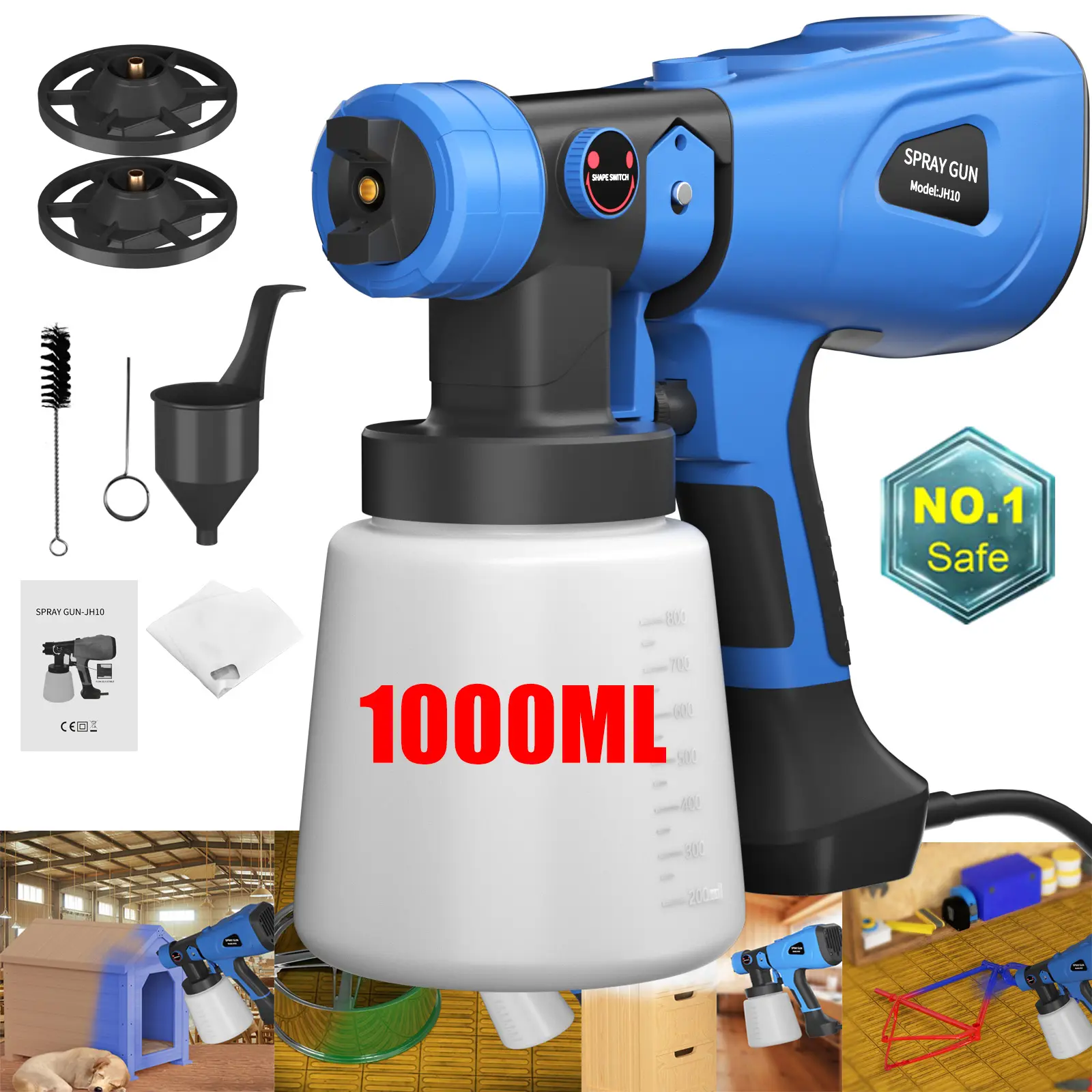 Electric fence Paint Sprayer with 3 Spray Patterns & 1000ml Detachable Tank for Home Fencing Decking Garde