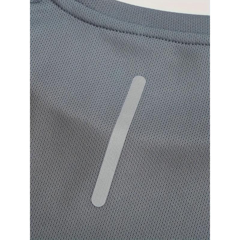 4pcs Men's Premium Solid Sports T-Shirts - Breathable Quick-Dry Crew Neck Tees for Gym Fitness Running - Moisture-Wicking Reflective Strips for Enhanced Visibility 2