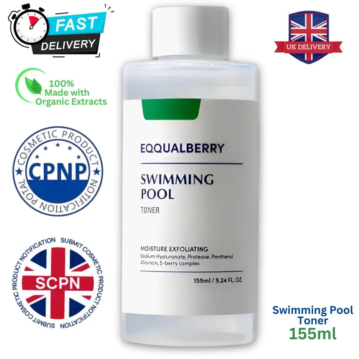 EQQUALBERRY Swimming Pool Toner - Gentle Exfoliation with Hyaluronic Acid & 5 Berry Complex, 155ml - Aha, Radiant, Cranberry, Daily Evening Exfoliate Exfoliant Sensitive Smooth Smoother toner
