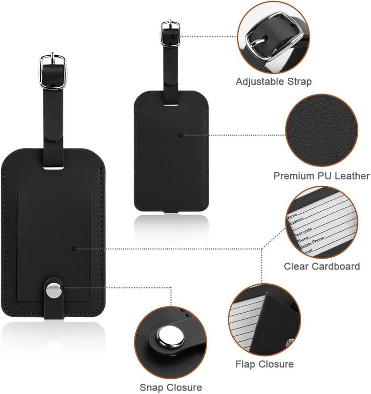 2 Pcs Luggage Tags, Leather Baggage Labels, Suitcase Name ID Card Tag Set, Leather Tags Travel Handbag Accessories for Preventing Loss of Bags(Black) 3