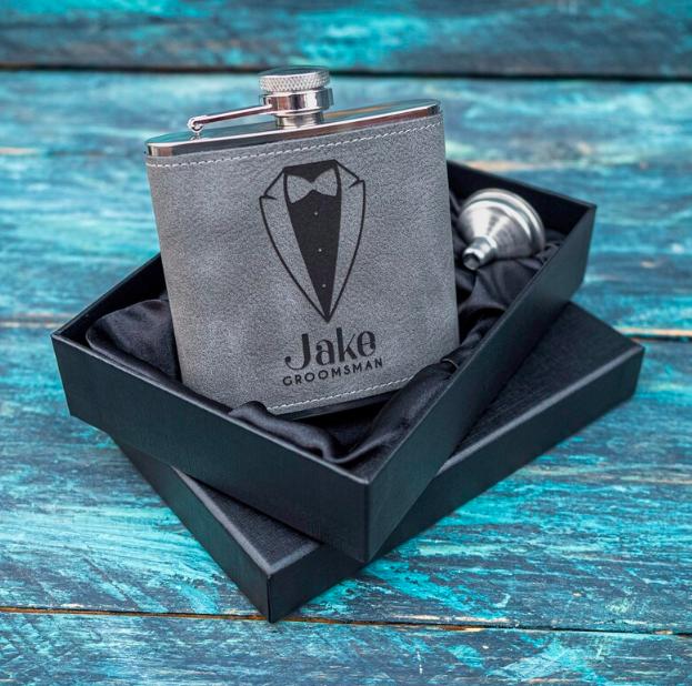 Personalised 6oz Wedding Hip Flask, Groomsman or Best Man Gift, Laser Engraved 1