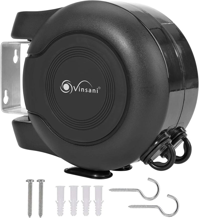 Product Introduction of 30 Metre Wall Mounted Retractable Reel Clothes Line with Twin Cable for Heavy Duty Outdoor Drying - Full Black - Laundry, Racks 7