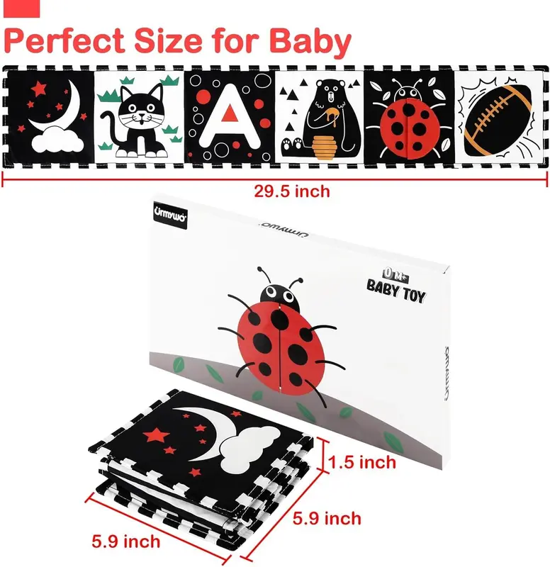 Baby Toys 0-6 Months, Black and White Sensory Toys Brain Development, Tummy Time Toys, Soft Baby Book, Baby Essentials for Newborn 0-6-12 Months Montessori Toy Gifts 2