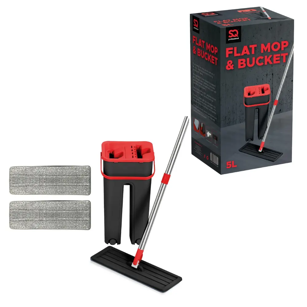 Flat Mop and Bucket Set Quick Dry Micro Fiber Cloth Adjustable Handle Home Tiles Cleaning Floor Cleaner Lightweight Wall Wooden