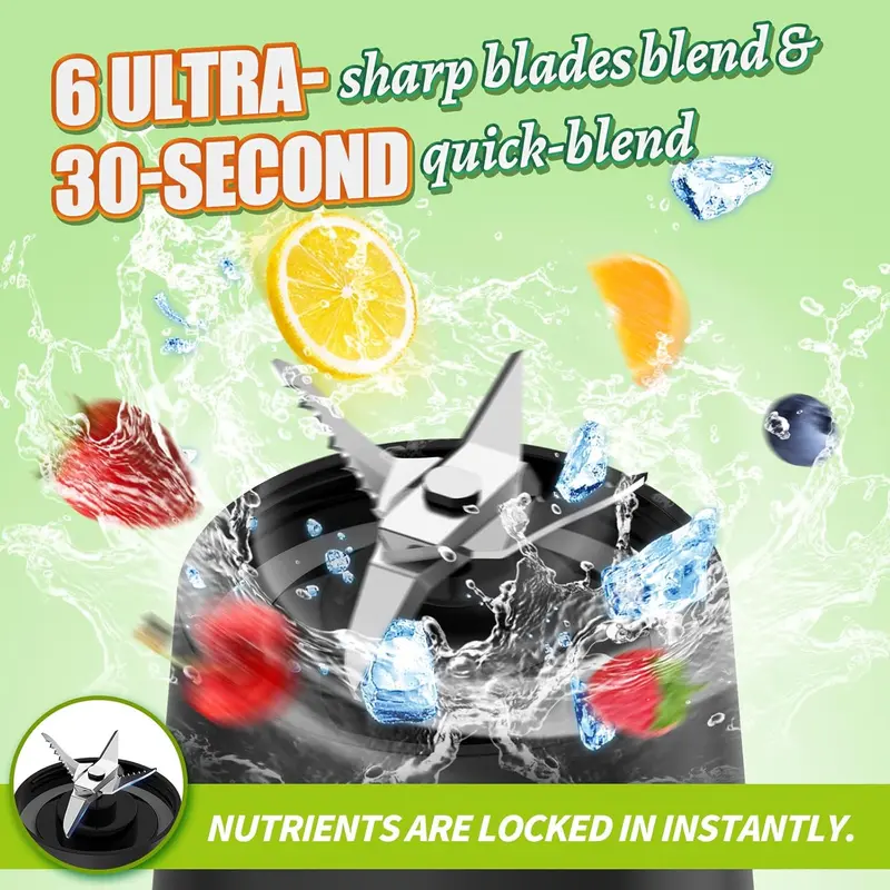 Portable Blender, Personal Mini Smoothie Blender, Juicer Blenders for Kitchen with USB Rechargeable and 6 Strong Cutting Power Blades, Ninja Blast Blender, Cordless 380ml Individual Blender for Gym, Office, Home, Travel portable blender juice 4