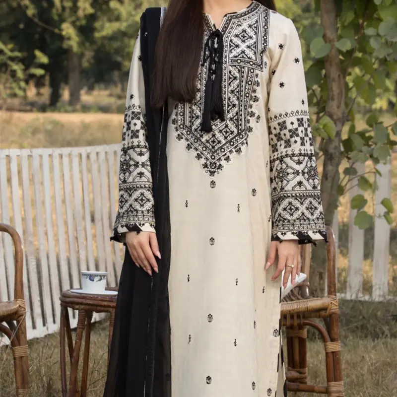 Cream  janaan luxury jacquard festive Eid collection.