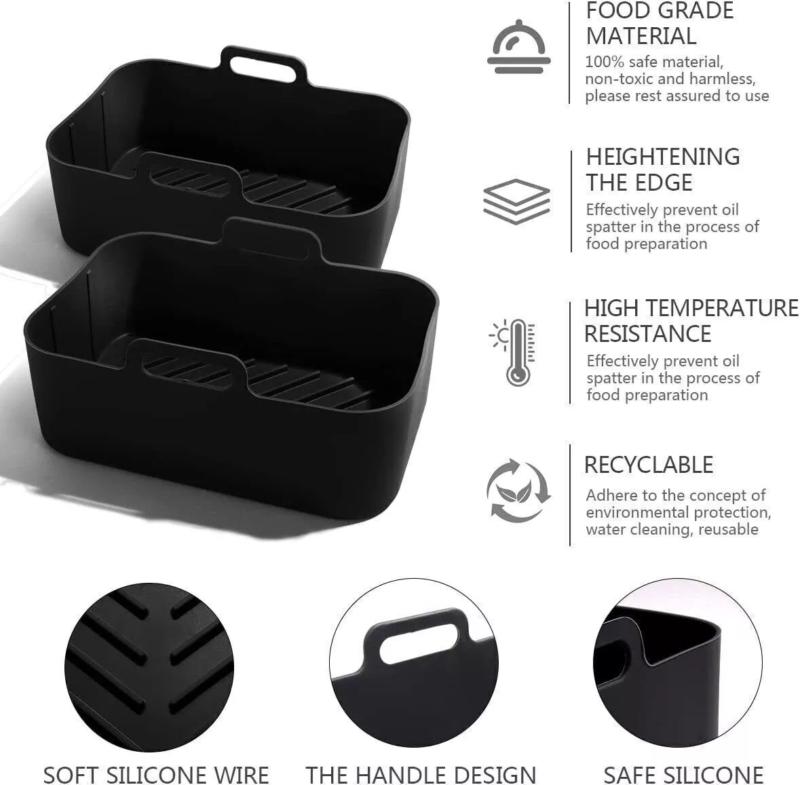 Product Introduction of 2 PCS Air Fryer Silica Gel Baking Pan Dual Basket Liner Handle baking oven New 7