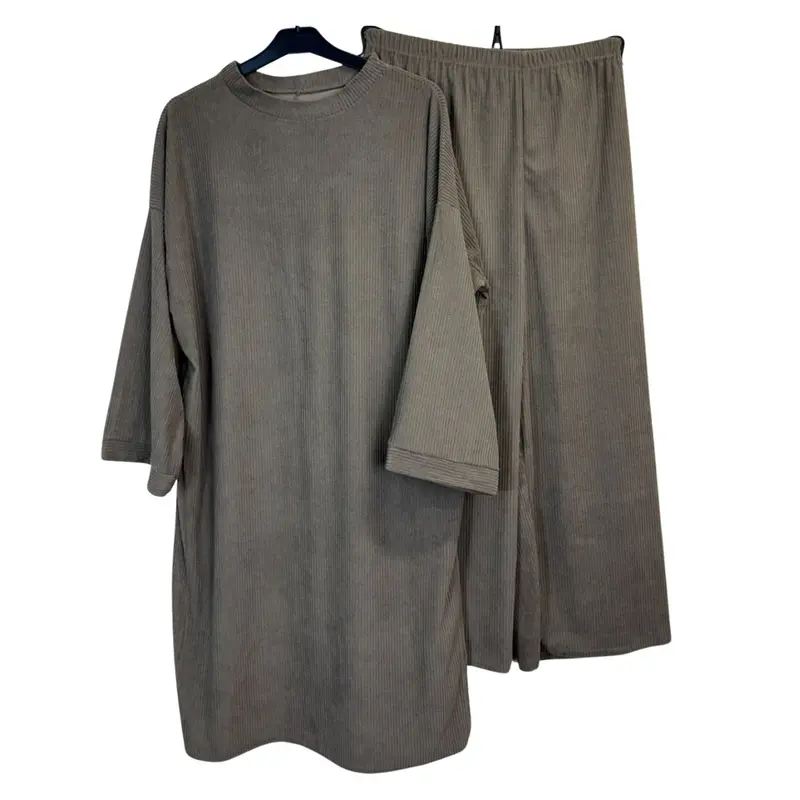 Ladies Corduroy Coord Set - Long Top and Wide Trousers, One Size UK8-16 - Womenswear [030] 6