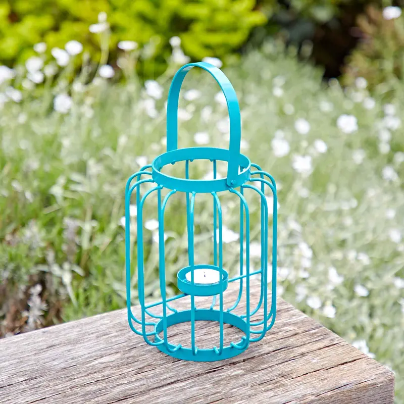 Colourful Iron Lantern Tea Light Holder - Centrepiece - Small Pillar Candle Holder - Indoor - Outdoor - Vibrant Teal or Yellow Colour 1