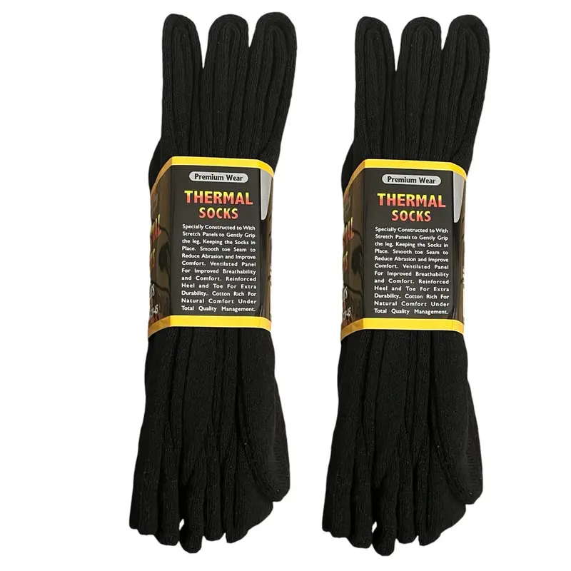Men's Working Socks 6 Pairs - 12 Pairs Size 6-11 Warm and Thick Black Winter Socks for Men, Thermal - Menswear, Makapal Plain 4