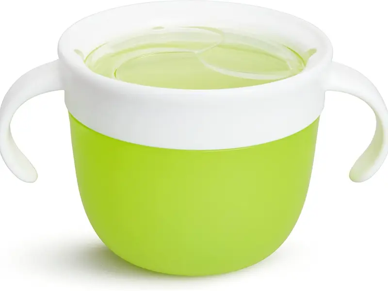 2 Piece Snack Catchers| Toddler Snack Box & Baby Weaning Pot| Snack Holder & Food Storage Containers| BPA Free Toddler Snack Pot| Kids Small Snack Pot Tub with Handles|No Spill - Blue/Green 1