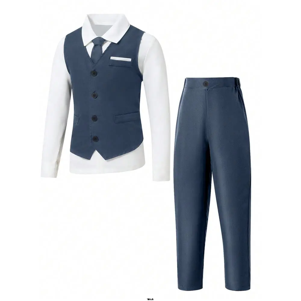 , Anniversary, Christening, Accessories Shirt Without Pants + Buttons Boys Tweens Tiktok Gentleman Outfit 2 Piece Set: Front Vest Without Formal Dress, Suitable for Birthday Parties Weddings, Christmas, Halloween