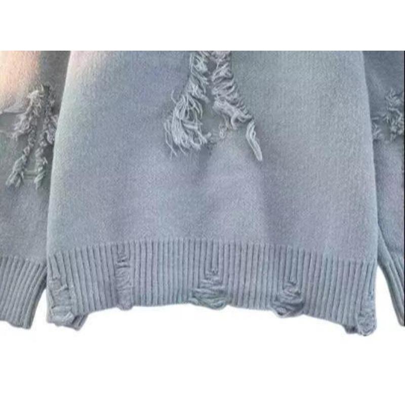 2025 Autumn and Winter Sweater Men's New Retro Ripped Tassel Loose All-match Knitted Sweater Pullover Long Sleeve Pullover Knitwear Menswear Tops Longsleeves Crewneck Round Neck Lawn Beige Casual Plain 6