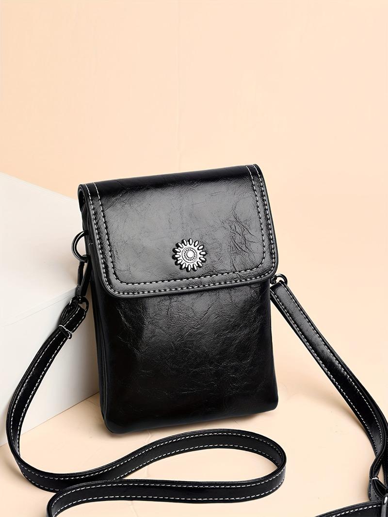 Product Introduction of Mini Retro Style Crossbody Bag, Oil Wax Leather Mobile Phone Bag, Women's Shoulder Flap Purse 0