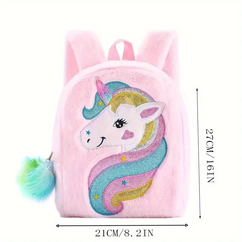 Chic Plush Unicorn Backpack for Girls - Adjustable Straps, Lightweight & Machine Washable with Detachable Pouch 2