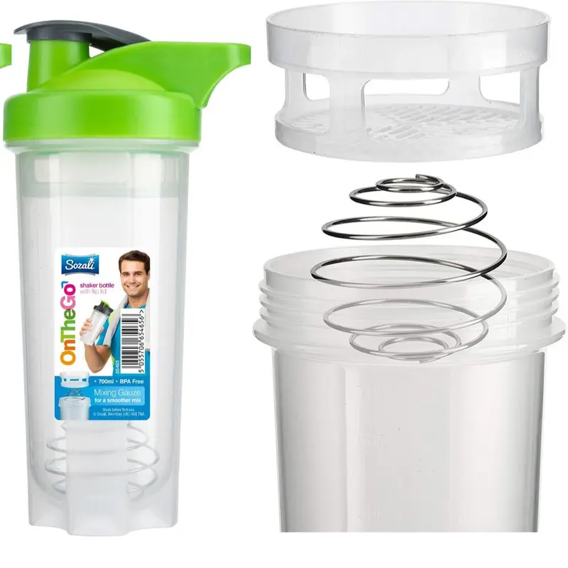 HOMESHOPA 2 x 700ml Protein Shaker Bottle with Mixer Ball for Supplement Shakes, Powder Shaker Bottles, Leakproof Screw On Lid & Secure Drinking Flap Cap, BPA Free Large Sport Gym Blender Bottle-2 per Pack 1