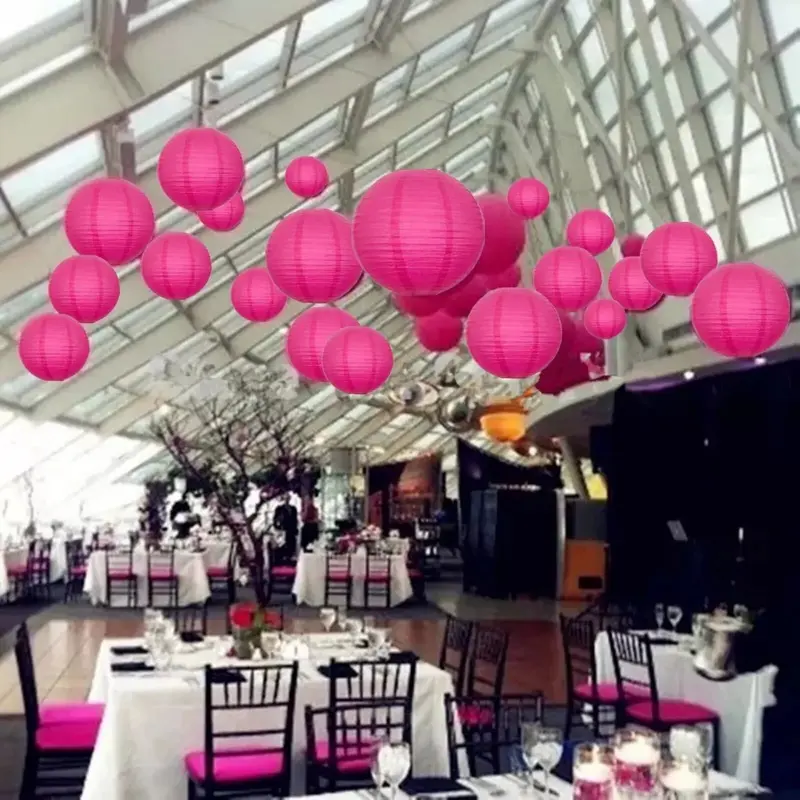 A Liittle Tree- 12PCs HOT PINK Mix Size Paper Lantern Lanterns Lampshade Birthday Wedding Party Decor 1
